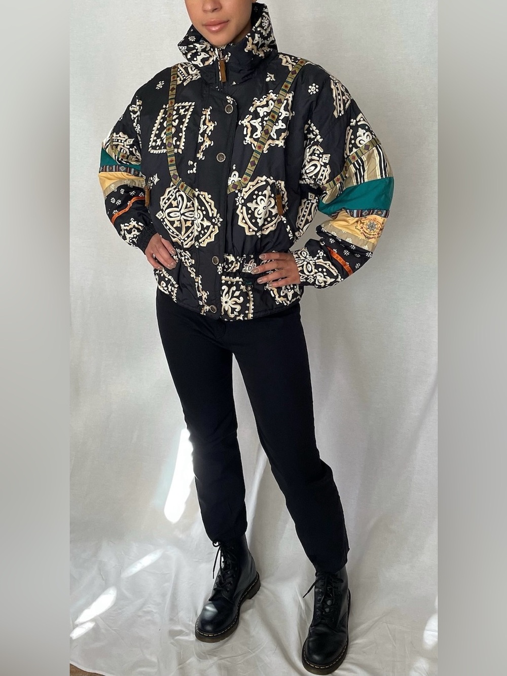 VINTAGE 80's Obermeyer Women's One Piece Aztec Tribal Print Snowsuit size 10